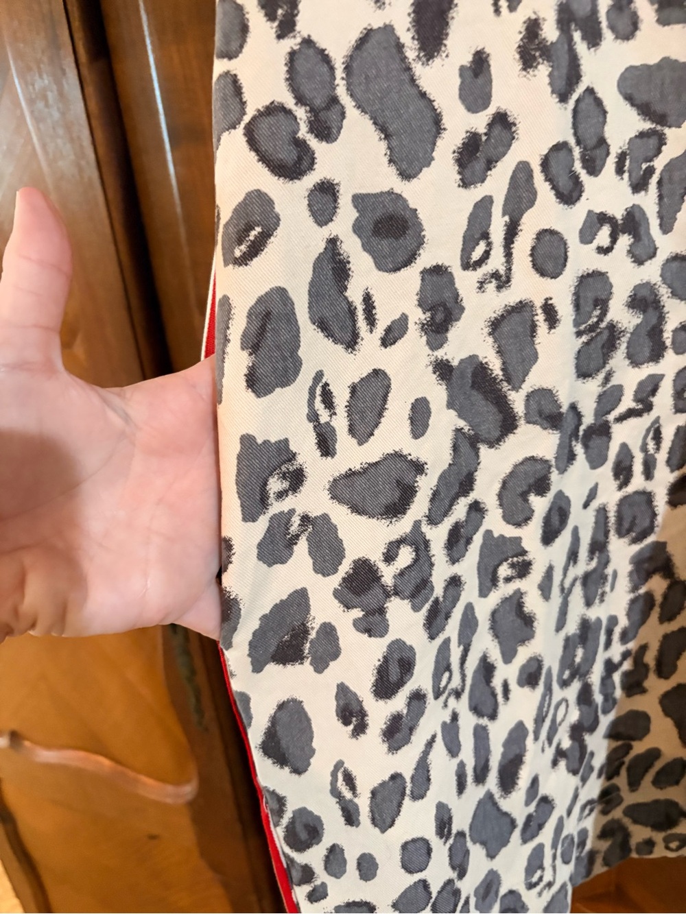 Entro Ecru Leopard Print Puff-Sleeve Shift Dress with Red Trim size s # 1241 - Picture 6 of 8